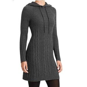 Athleta Coldspell Cable Knit Sweater Dress 100% Merino Wool Hooded Gray XS 2015